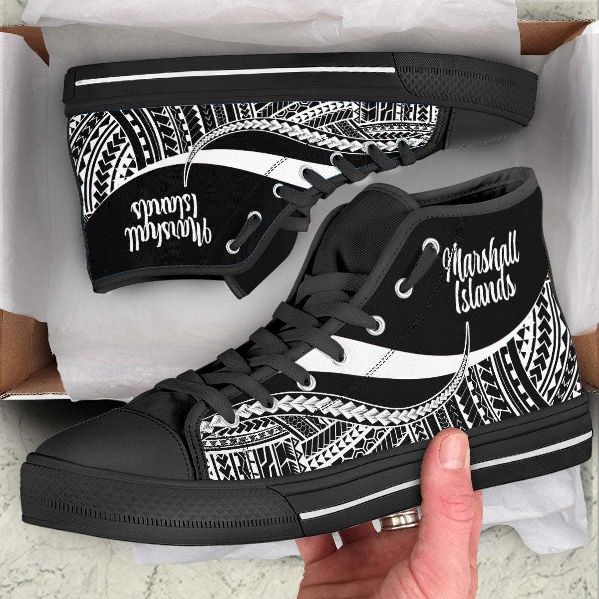 Marshall Islands High Top Shoes White - Polynesian Tentacle Tribal Pattern Crest Unisex Black - Polynesian Pride