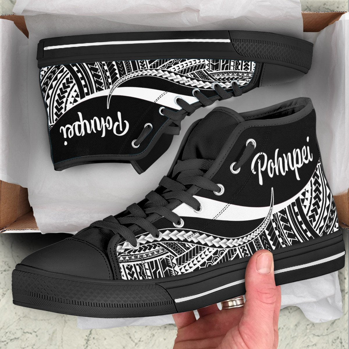 Pohnpei High Top Shoes White - Polynesian Tentacle Tribal Pattern Unisex Black - Polynesian Pride