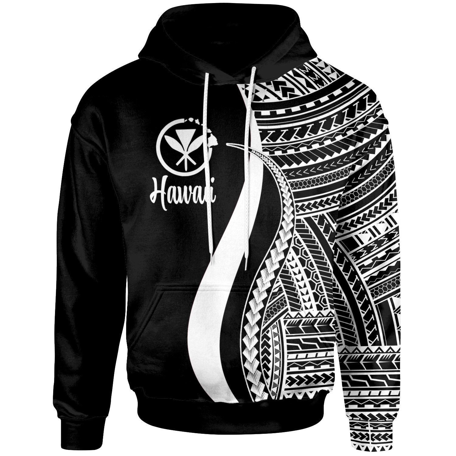 Hawaii Hoodie White Tentacle Tribal Pattern Unisex White - Polynesian Pride