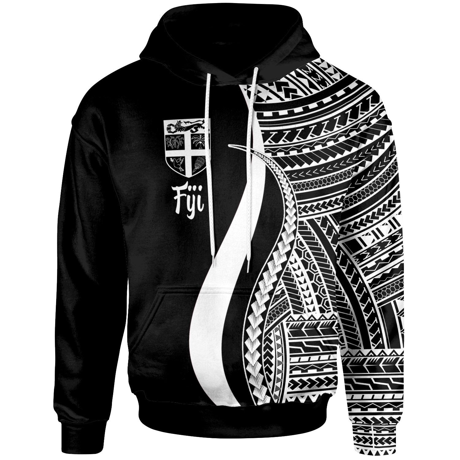 Fiji Hoodie White Tentacle Tribal Pattern Unisex White - Polynesian Pride