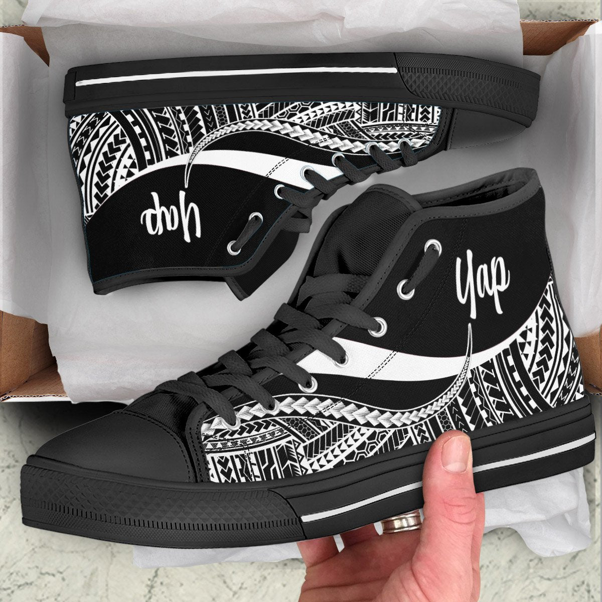 Yap High Top Shoes White - Polynesian Tentacle Tribal Pattern Unisex Black - Polynesian Pride