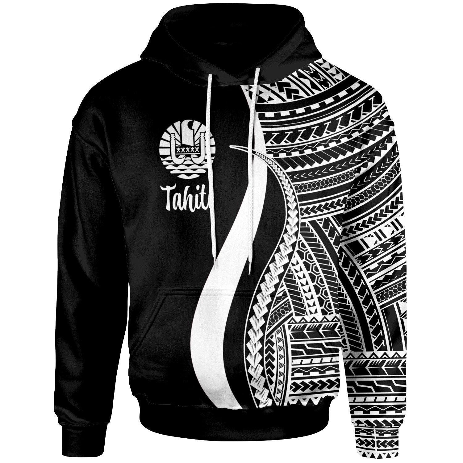 Tahiti Hoodie White Tentacle Tribal Pattern Unisex White - Polynesian Pride