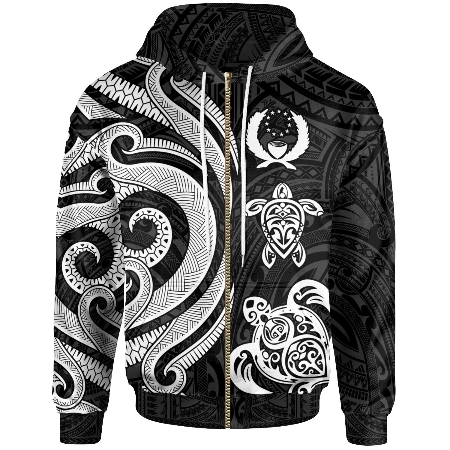 Pohnpei Polynesian Zip up Hoodie White Tentacle Turtle Unisex White - Polynesian Pride