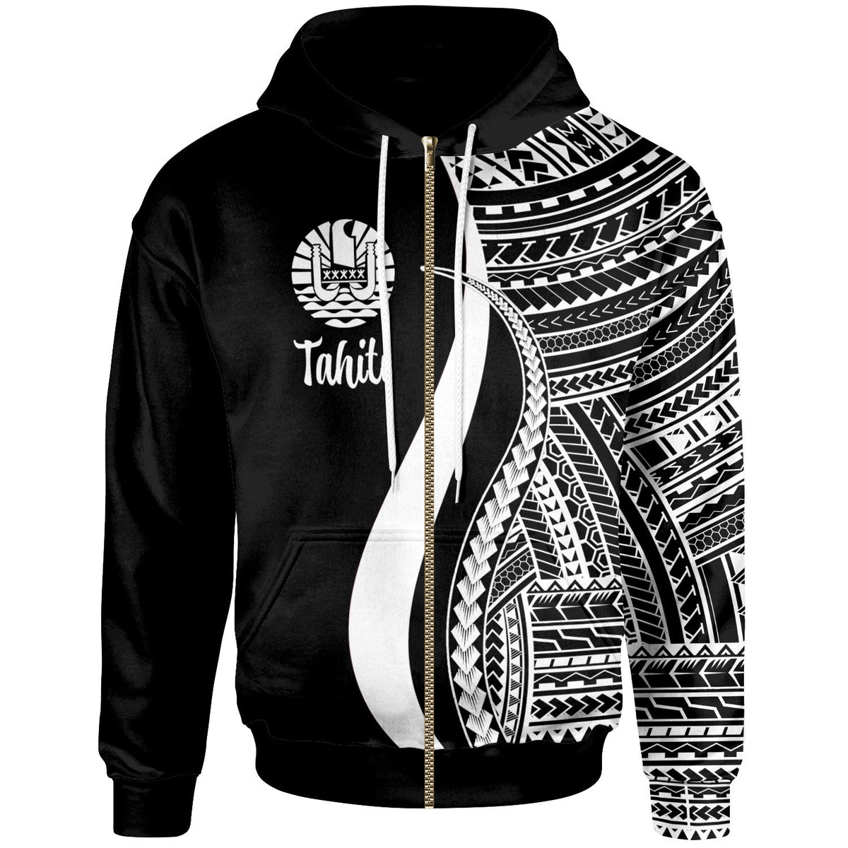 Tahiti Zip up Hoodie White Tentacle Tribal Pattern Unisex White - Polynesian Pride