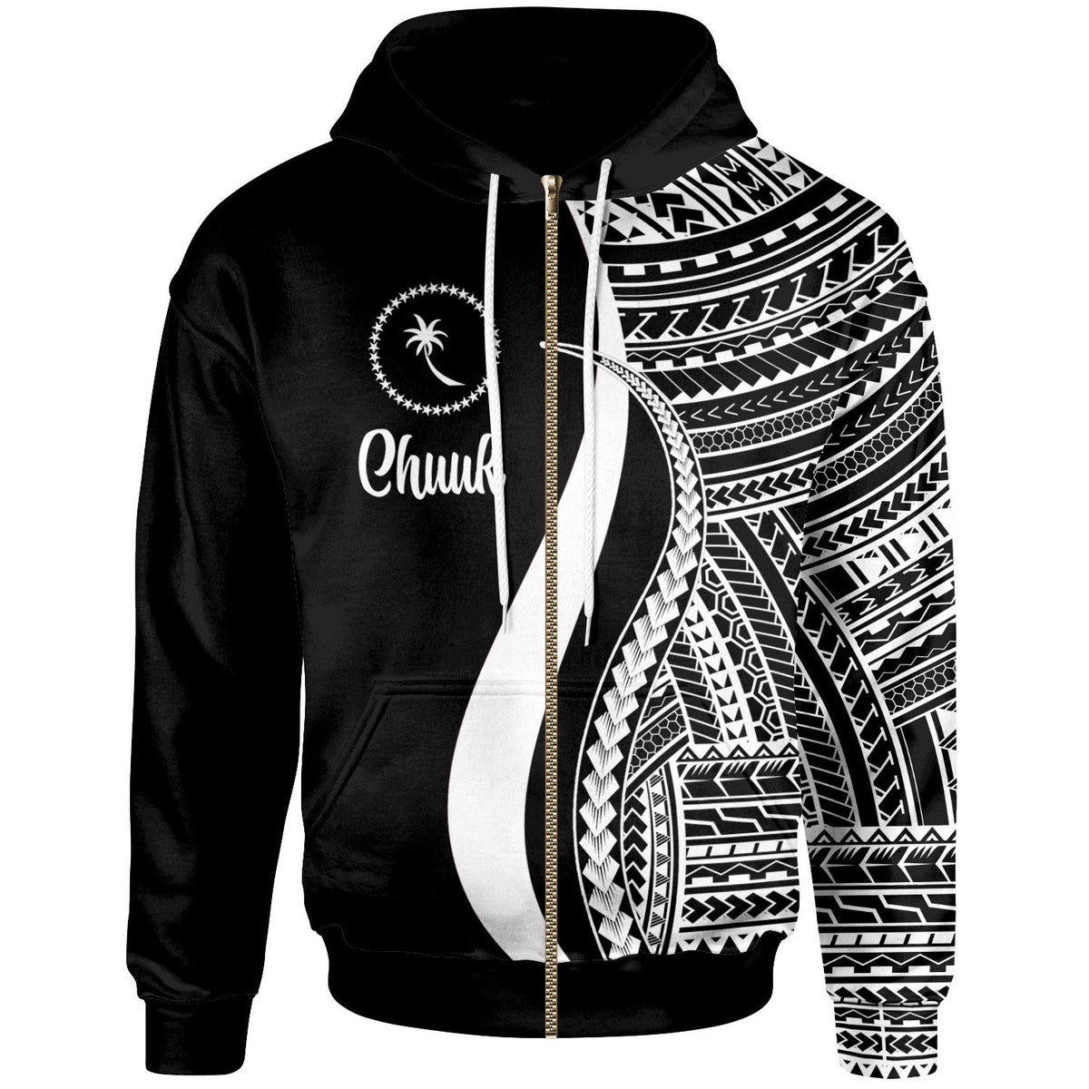 Chuuk Zip up Hoodie White Tentacle Tribal Pattern Unisex White - Polynesian Pride