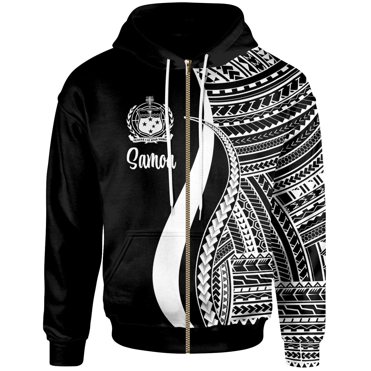 Samoa Zip up Hoodie White Tentacle Tribal Pattern Unisex White - Polynesian Pride