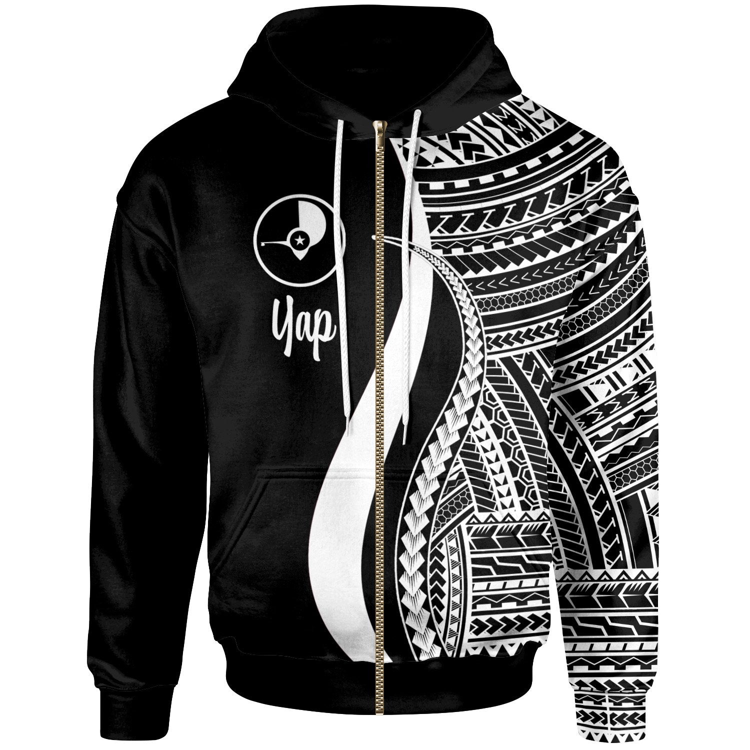 Yap Zip up Hoodie White Tentacle Tribal Pattern Unisex White - Polynesian Pride