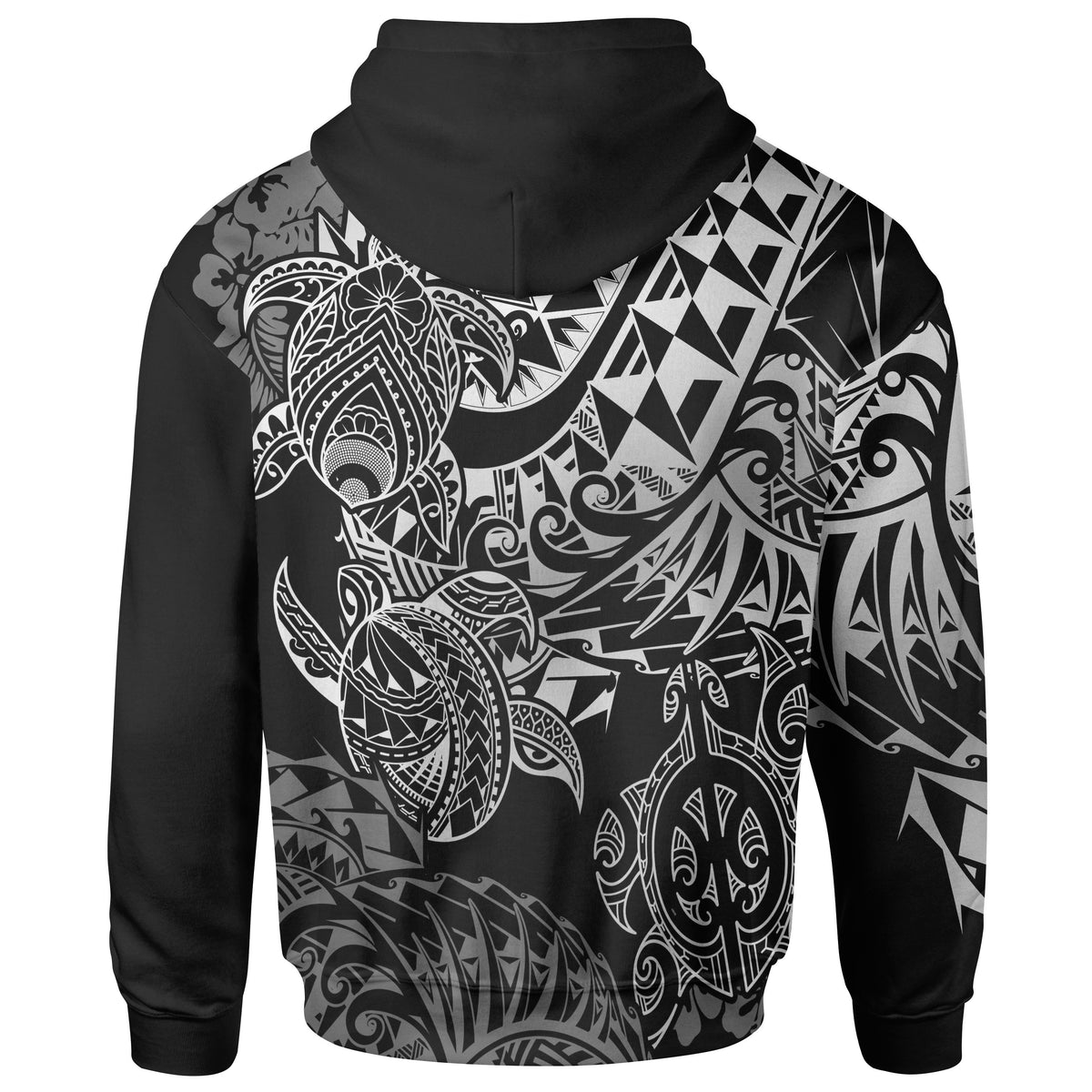 Tahiti Polynesian Zip up Hoodie White Turtle Hibiscus Flowing - Polynesian Pride