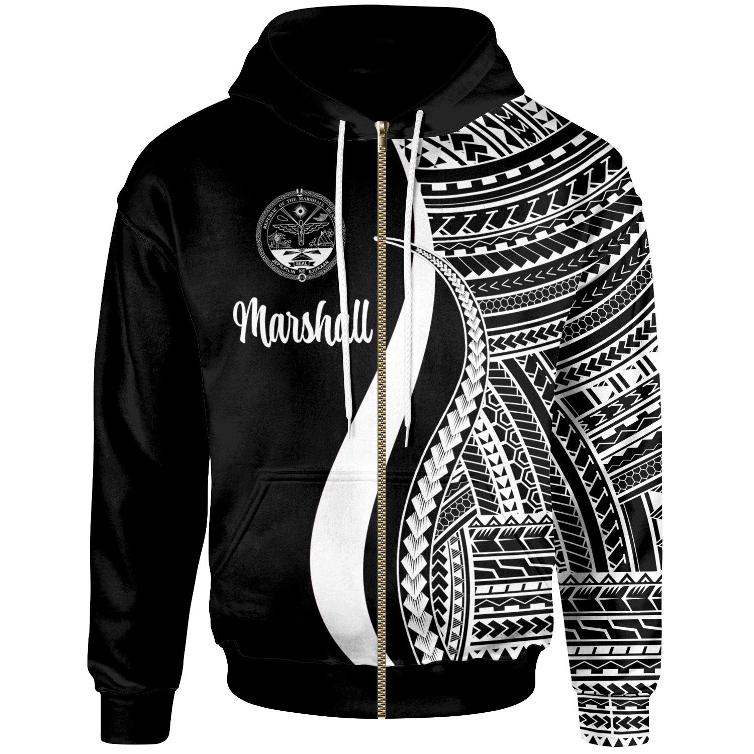 Marshall Islands Zip up Hoodie White Tentacle Tribal Pattern Crest Unisex White - Polynesian Pride