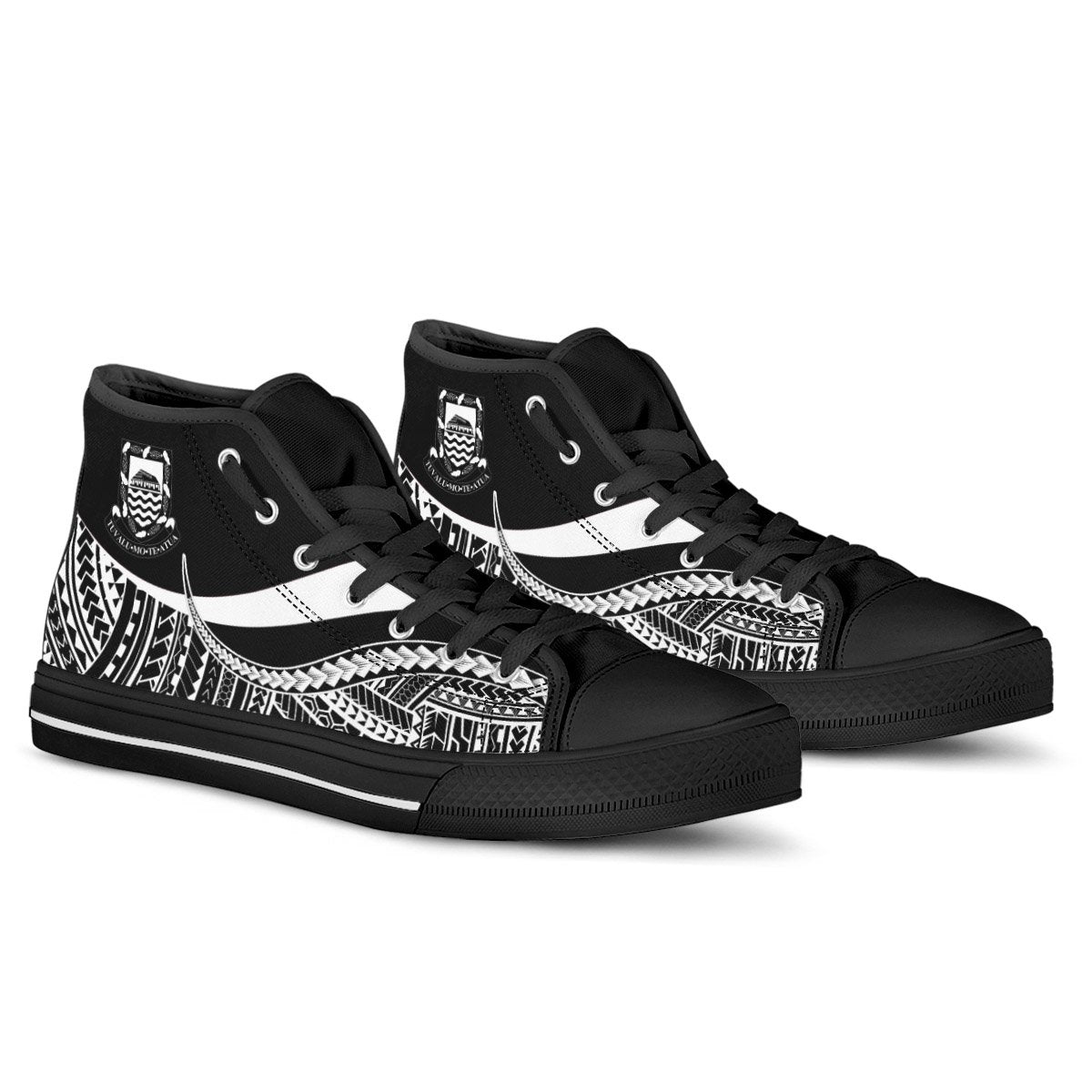 Tuvalu Custom Personalised High Top Shoes White - Polynesian Tentacle Tribal Pattern - Polynesian Pride
