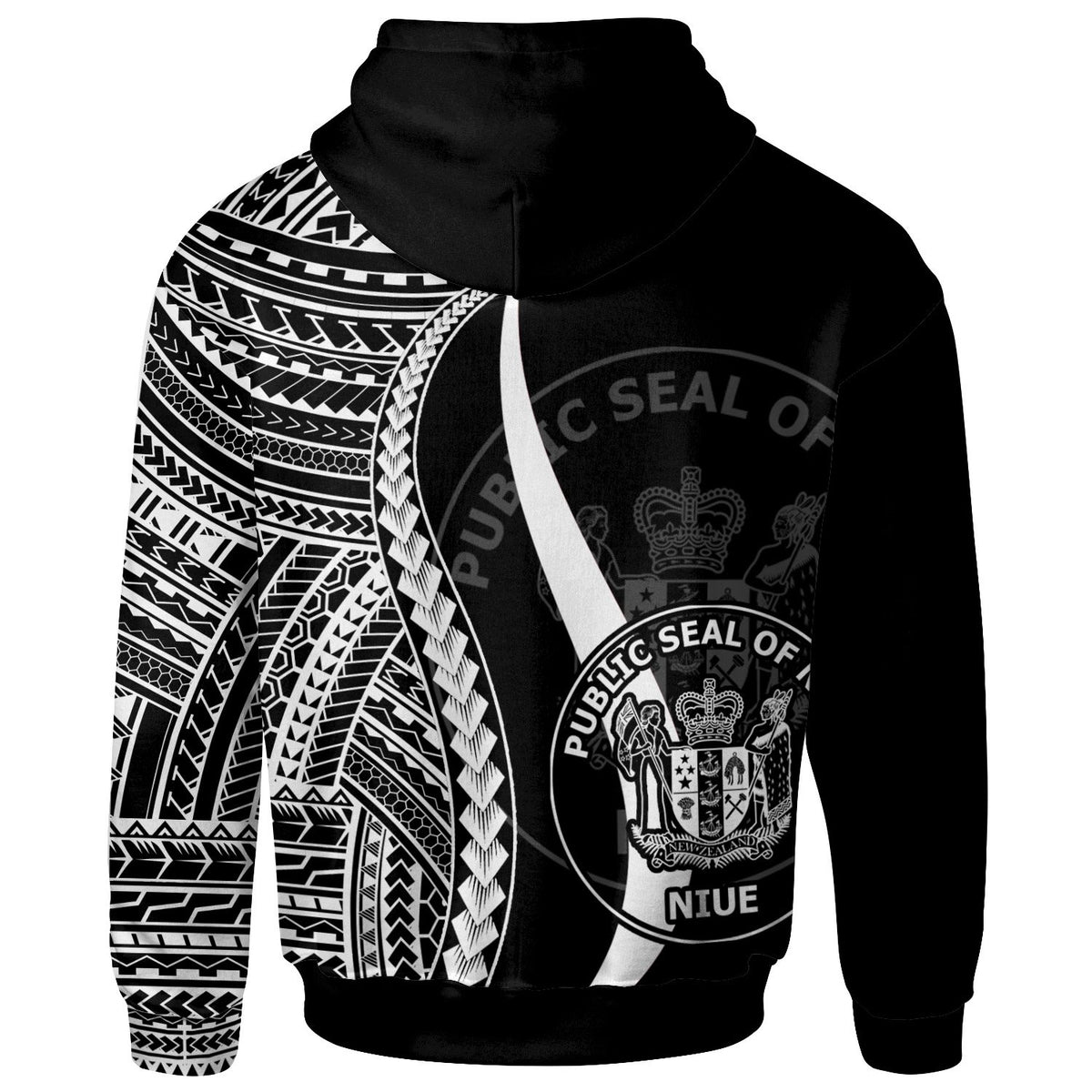 Niue Custom Zip up Hoodie White Tentacle Tribal Pattern - Polynesian Pride