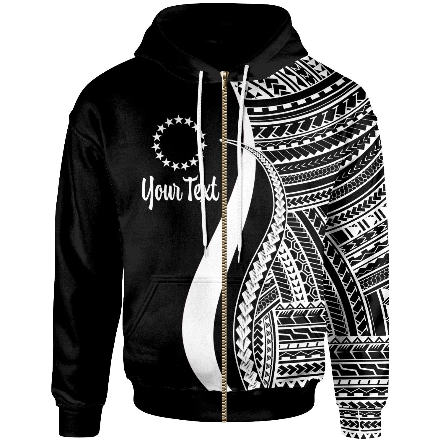 Cook Islands Custom Zip up Hoodie White Tentacle Tribal Pattern Unisex White - Polynesian Pride