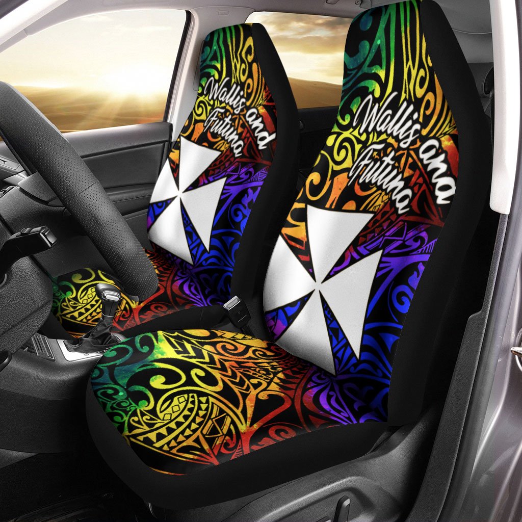 Wallis and Futuna Car Seat Covers - Rainbow Polynesian Pattern Universal Fit Rainbow - Polynesian Pride