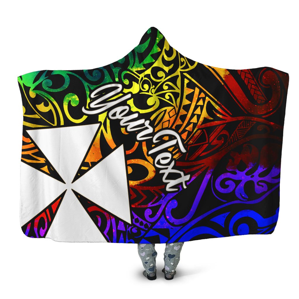 Wallis and Futuna Custom Personalised Hooded Blanket - Rainbow Polynesian Pattern Hooded Blanket Rainbow - Polynesian Pride