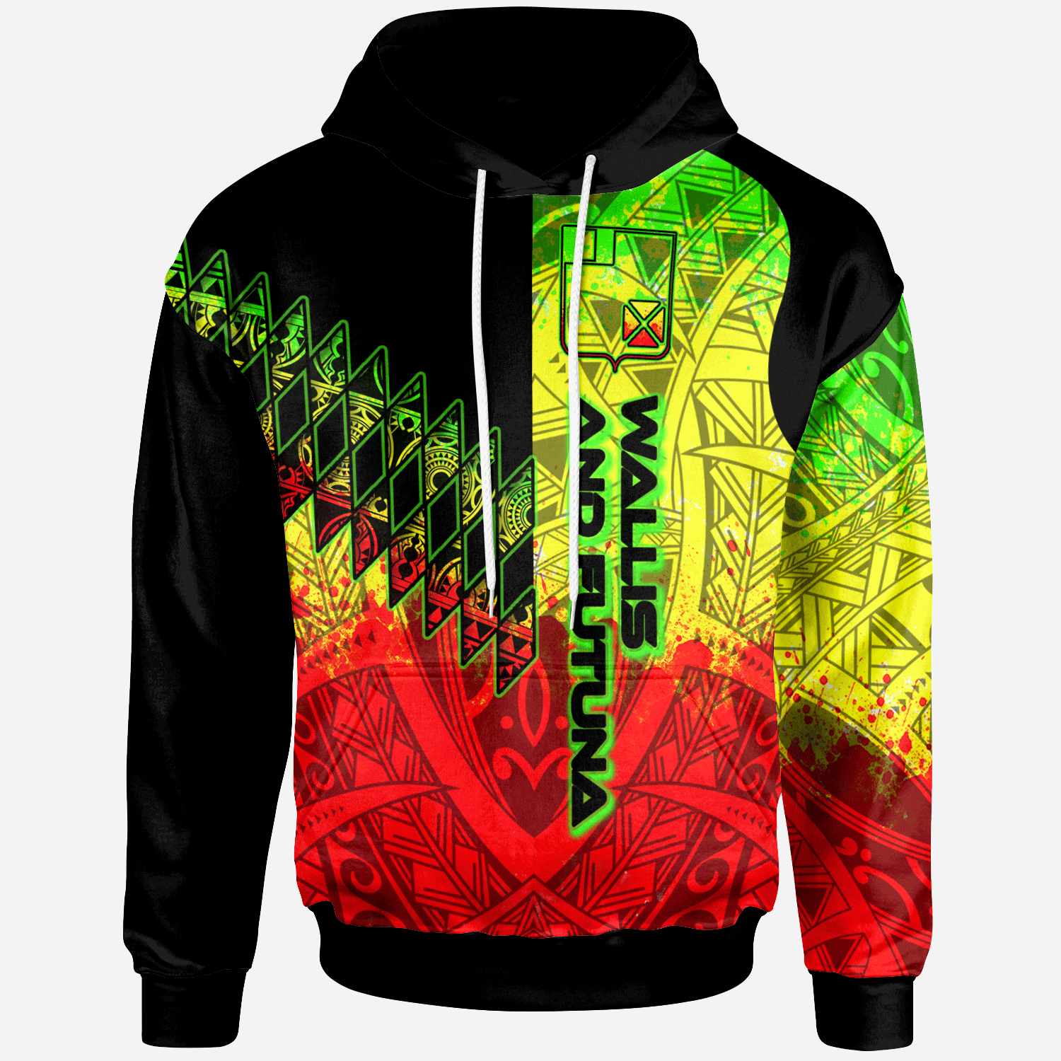 Wallis and Futuna Hoodie Reggage Color Symmetry Style Unisex Black - Polynesian Pride