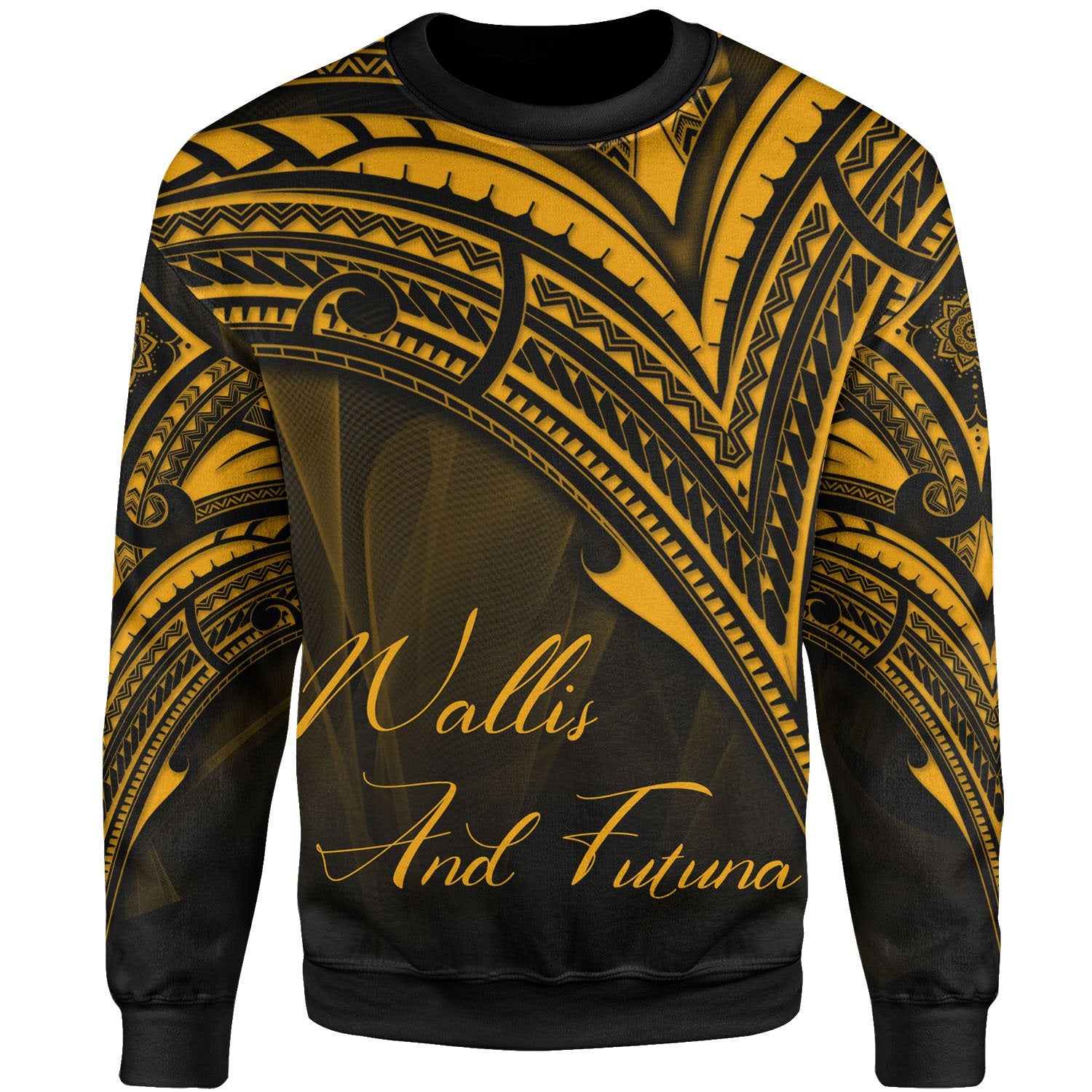 Wallis and Futuna Sweatshirt - Cross Style Gold Color Unisex Black - Polynesian Pride