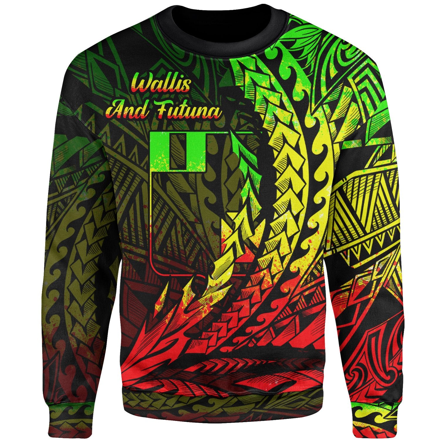 Wallis and Futuna Sweatshirt - Wings Style Reggae Color Unisex Black - Polynesian Pride