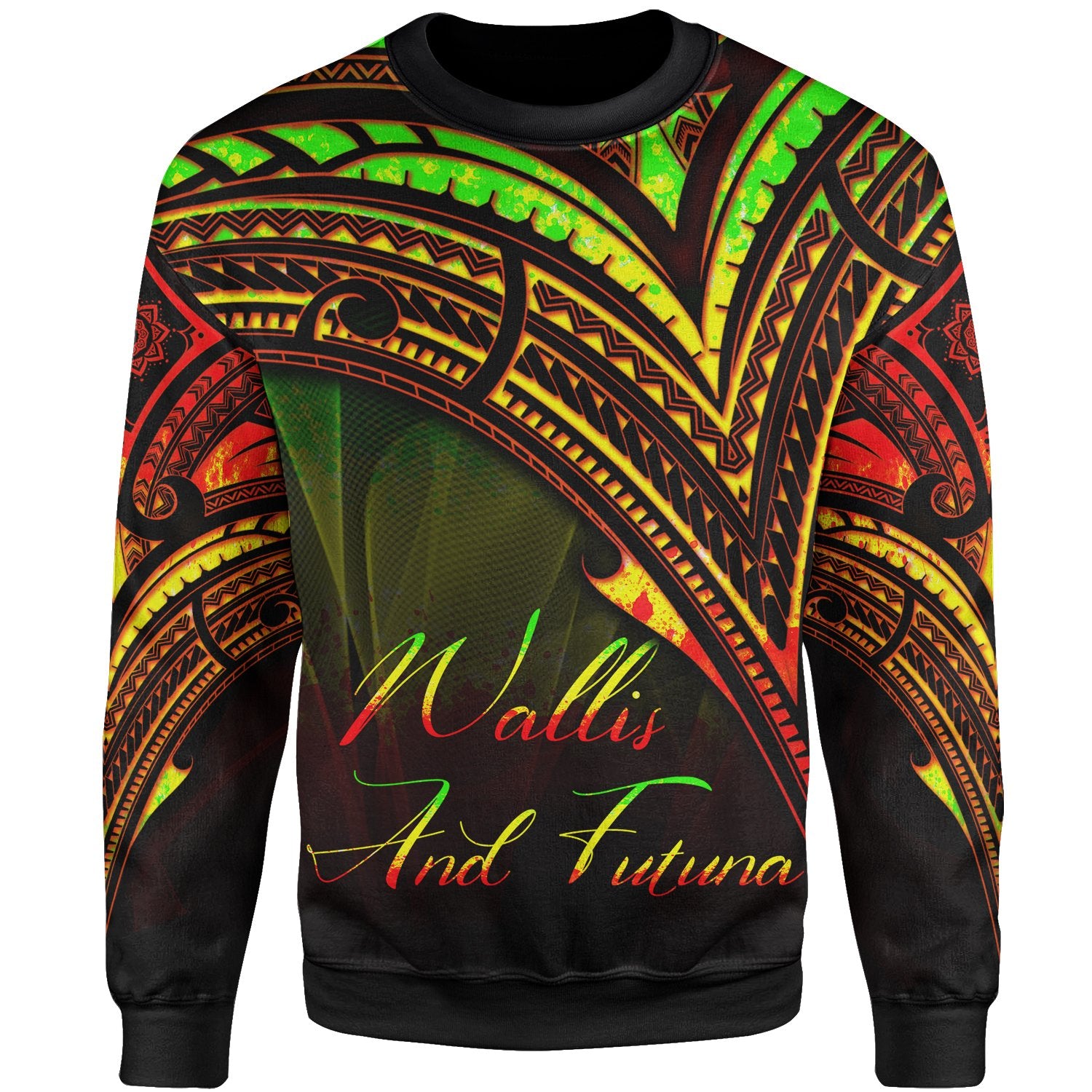 Wallis and Futuna Sweatshirt - Cross Style Reggae Color Unisex Black - Polynesian Pride