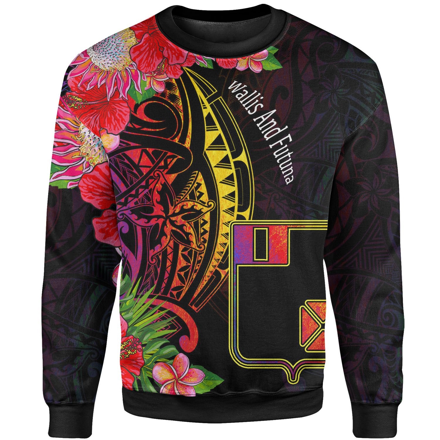 Wallis and Futuna Sweatshirt - Tropical Hippie Style Unisex Black - Polynesian Pride