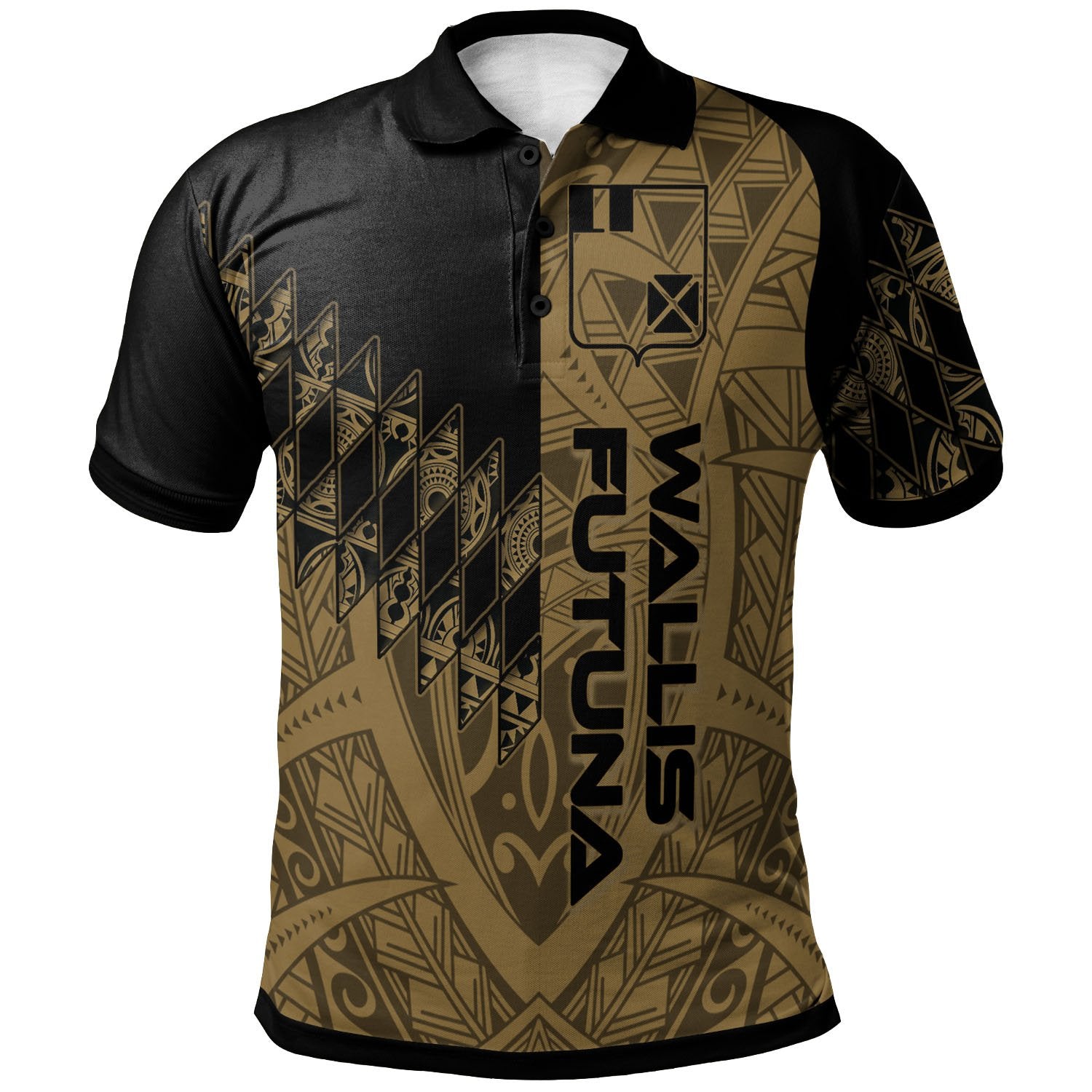 Wallis and Futuna Polo Shirt Gold Color Symmetry Style Unisex Black - Polynesian Pride