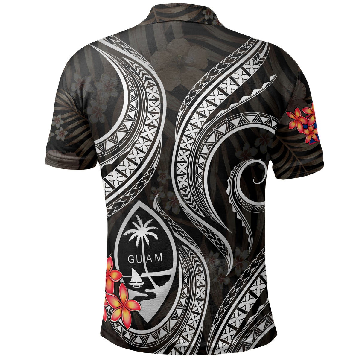 Guam Polynesian Polo Shirt Black Plumeria - Polynesian Pride