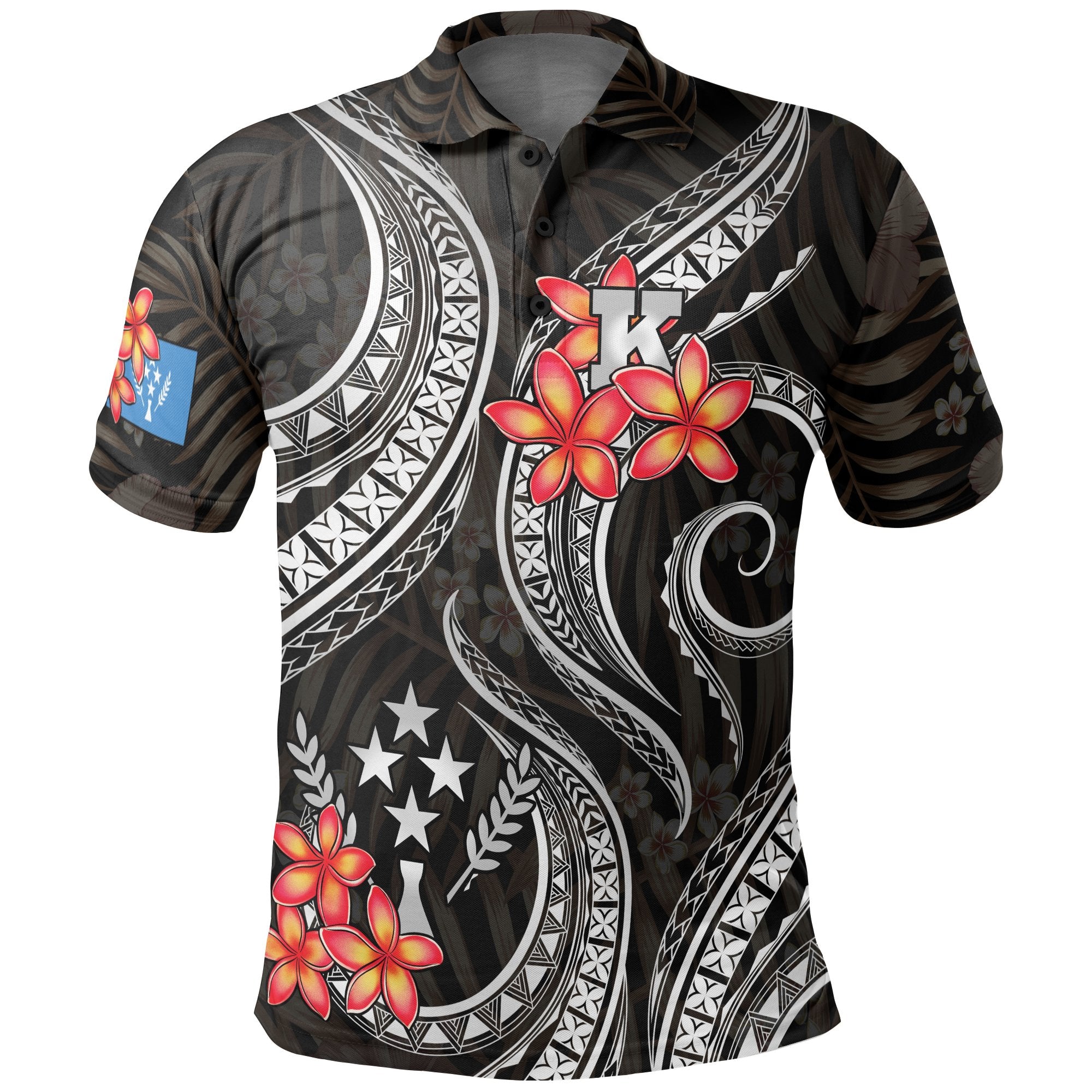 Kosrae Micronesian Polo Shirt Black Plumeria Unisex BLACK - Polynesian Pride