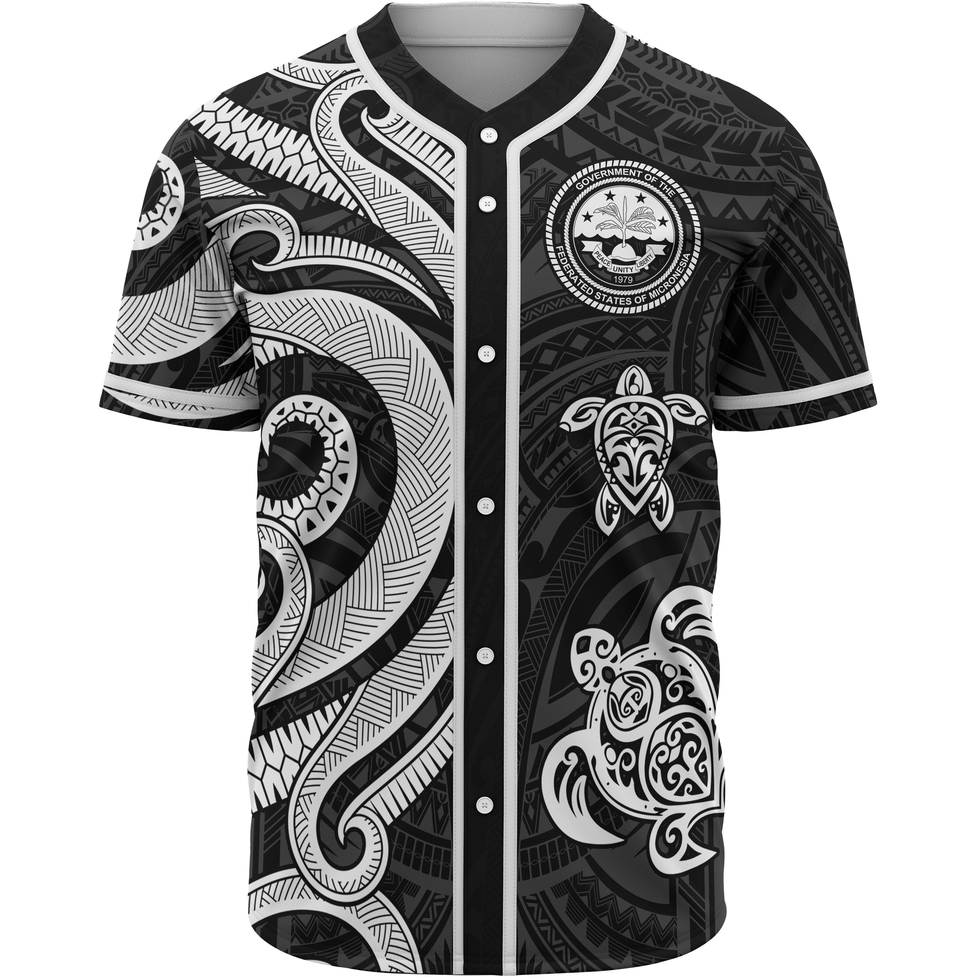 Federated States of Micronesia Baseball Shirt - White Tentacle Turtle Unisex White - Polynesian Pride