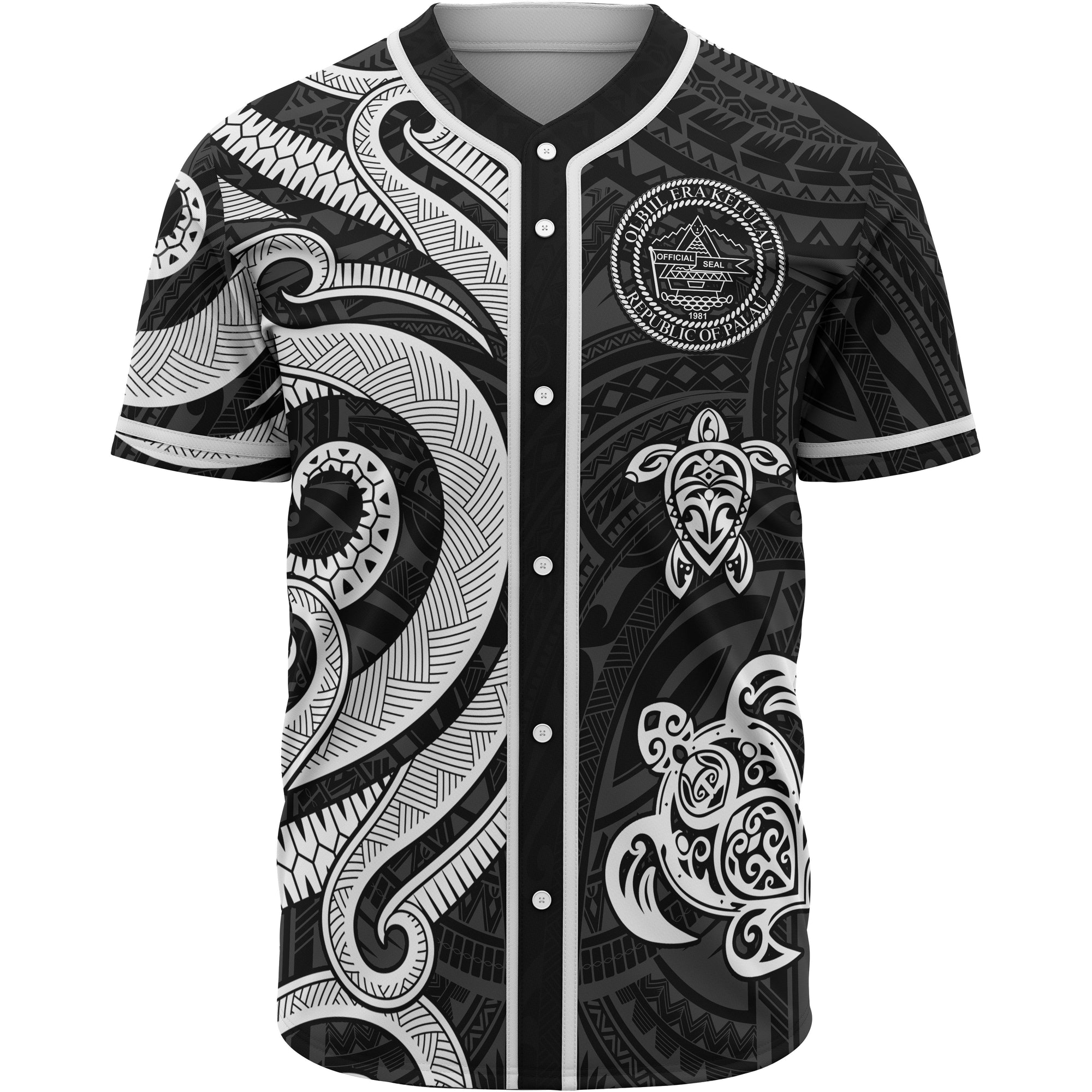 Palau Baseball Shirt - White Tentacle Turtle Unisex White - Polynesian Pride