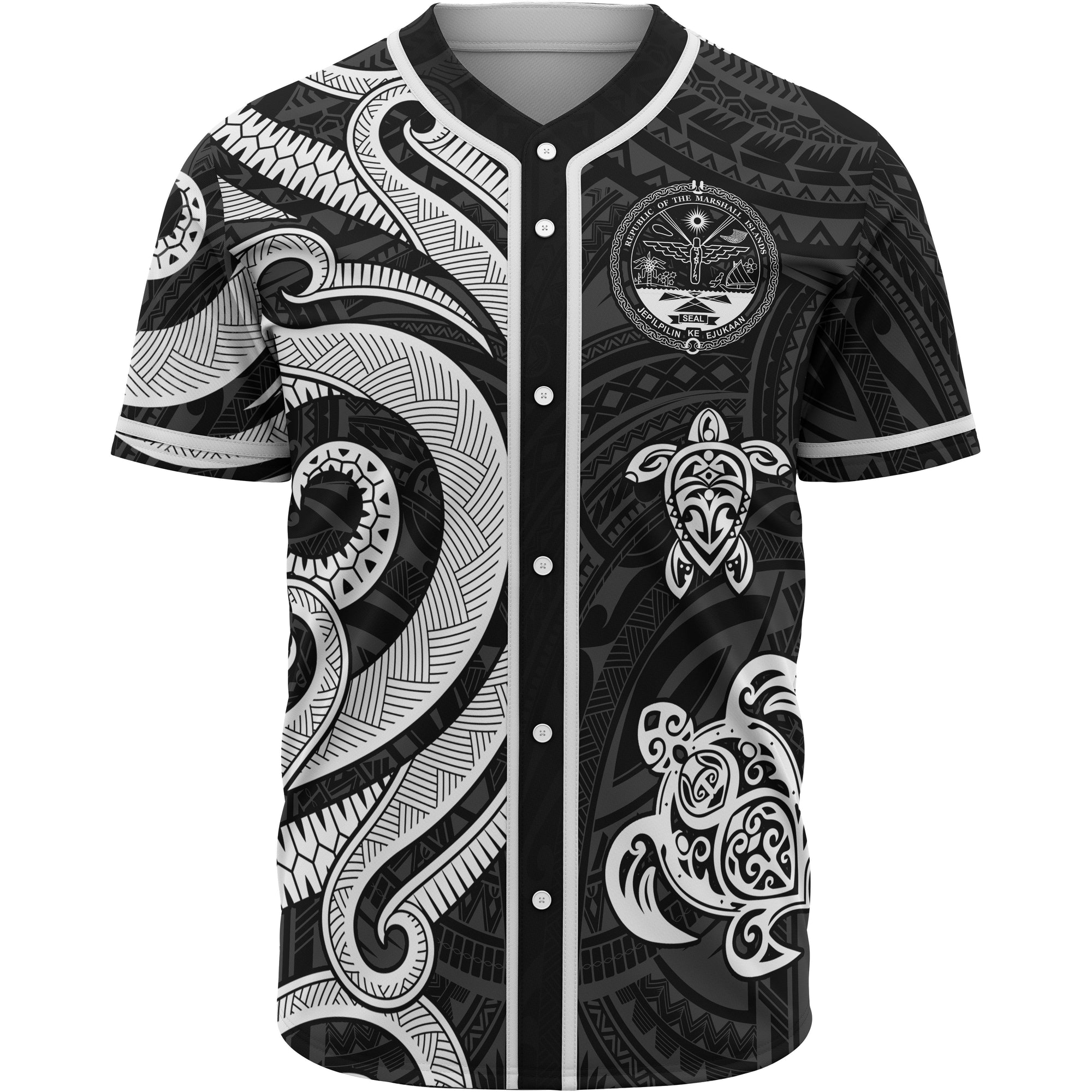 Marshall Islands Baseball Shirt - White Tentacle Turtle Crest Unisex White - Polynesian Pride