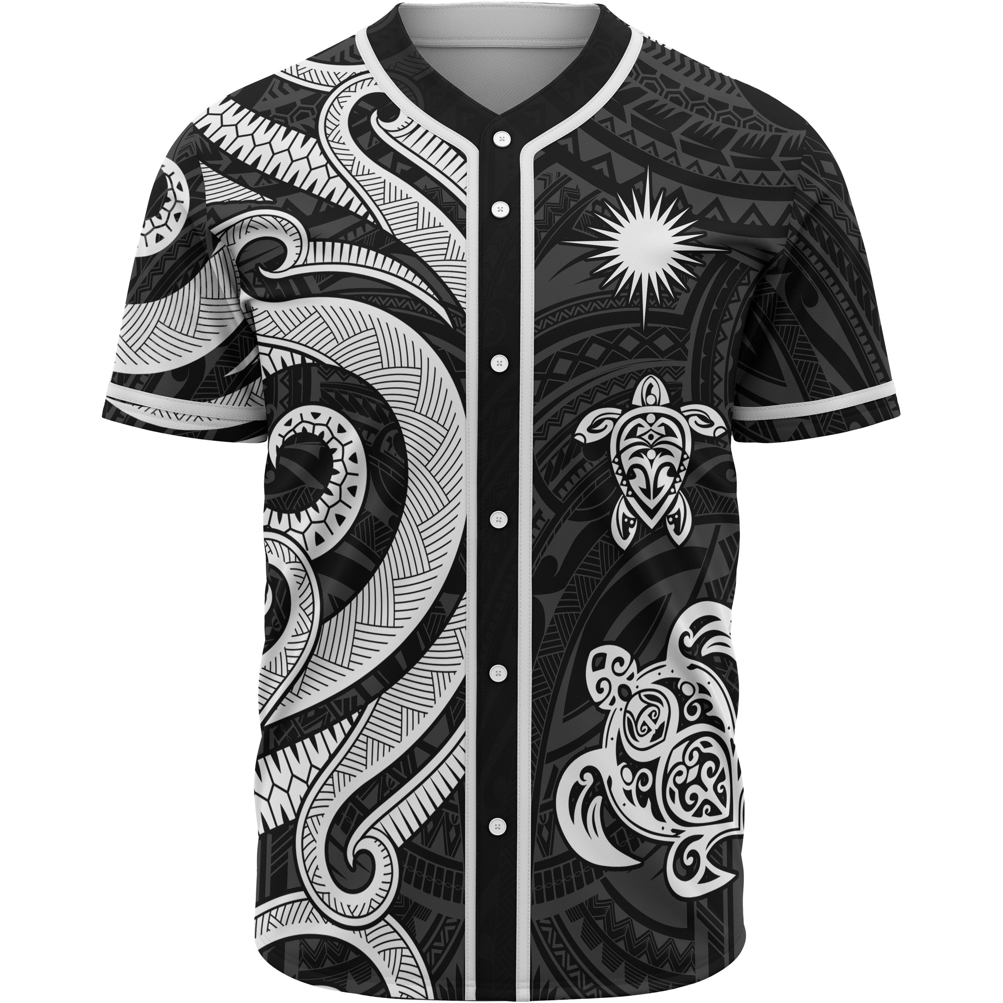 Marshall Islands Baseball Shirt - White Tentacle Turtle Unisex White - Polynesian Pride