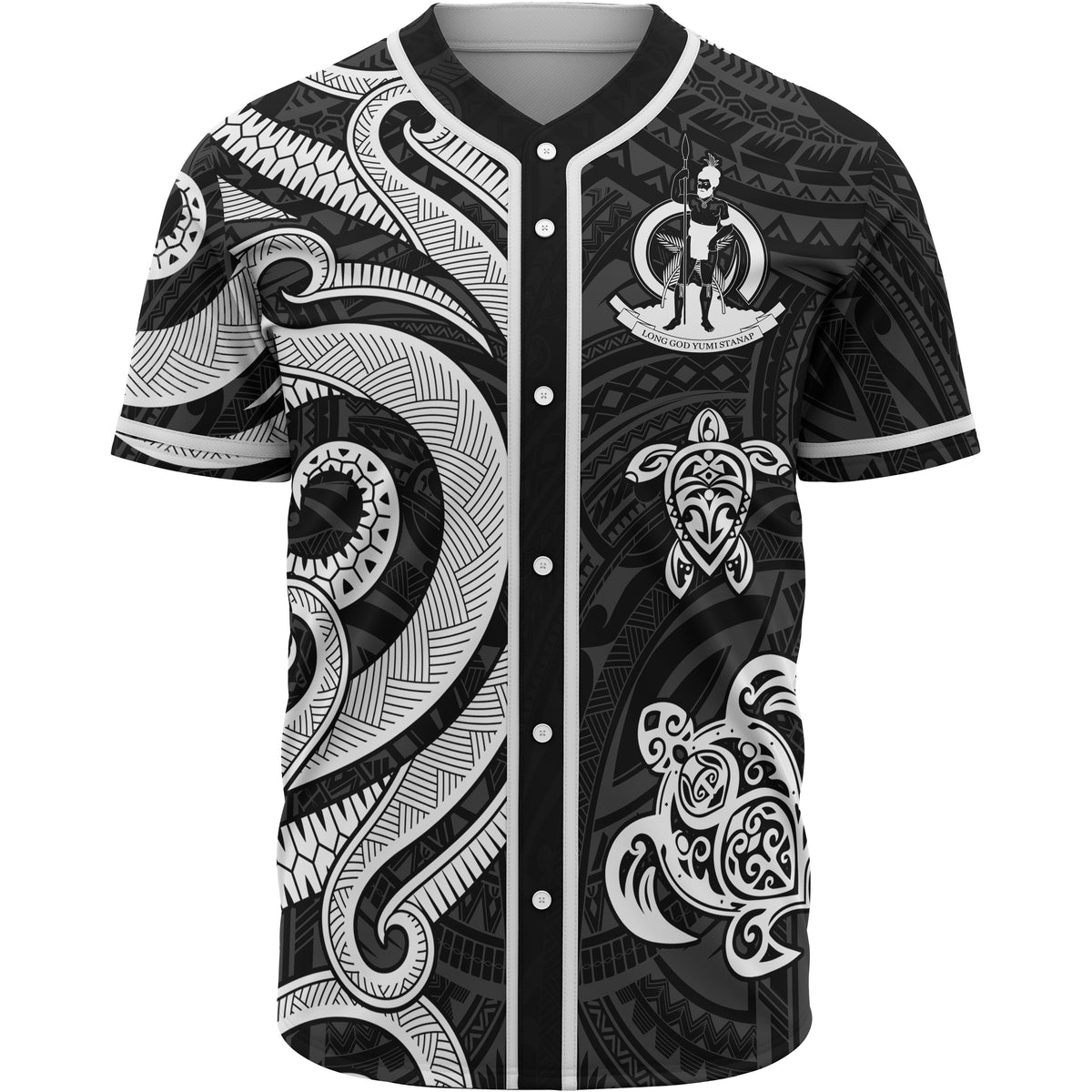 Vanuatu Baseball Shirt - White Tentacle Turtle Unisex White - Polynesian Pride