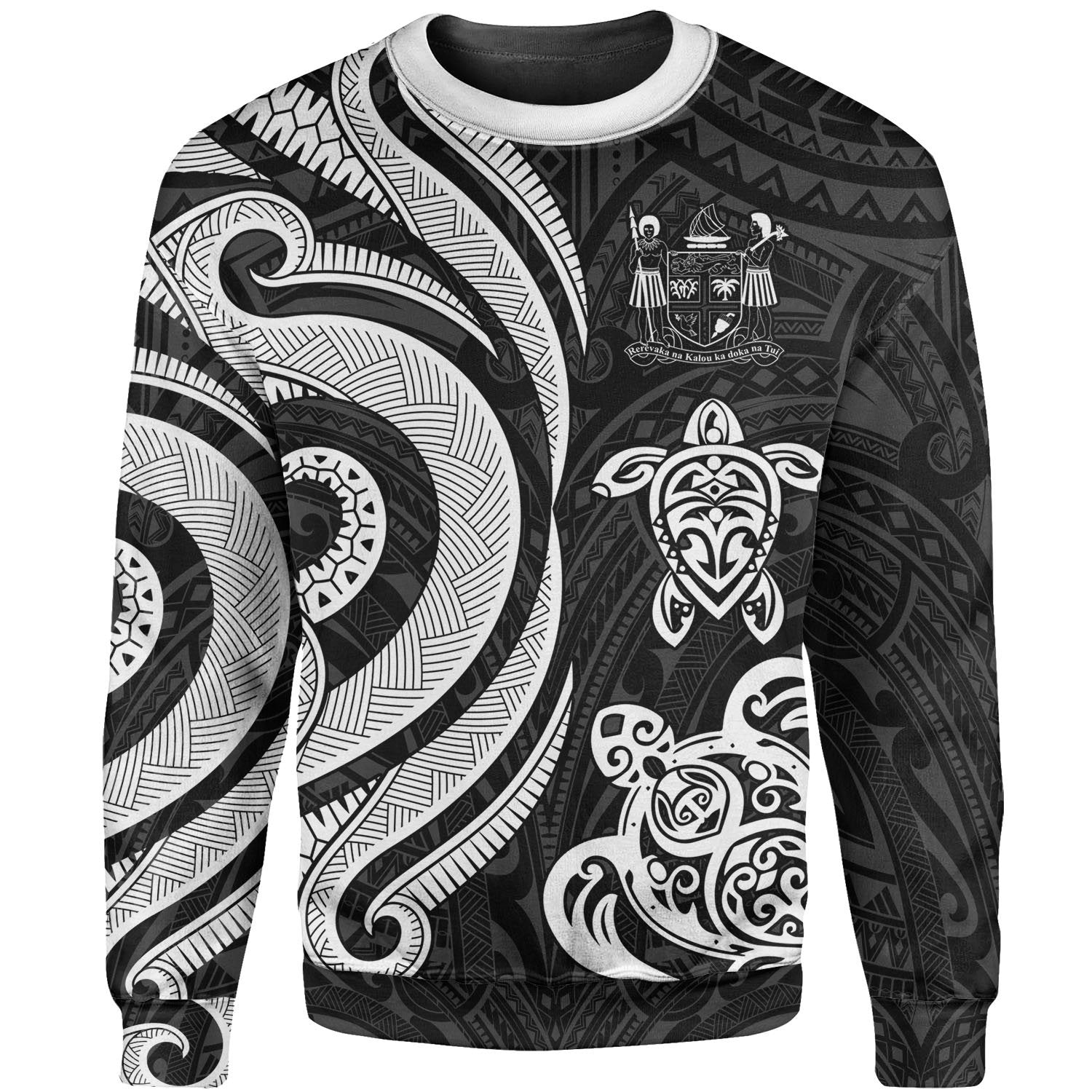 Fiji Sweater - White Tentacle Turtle Crest Unisex White - Polynesian Pride