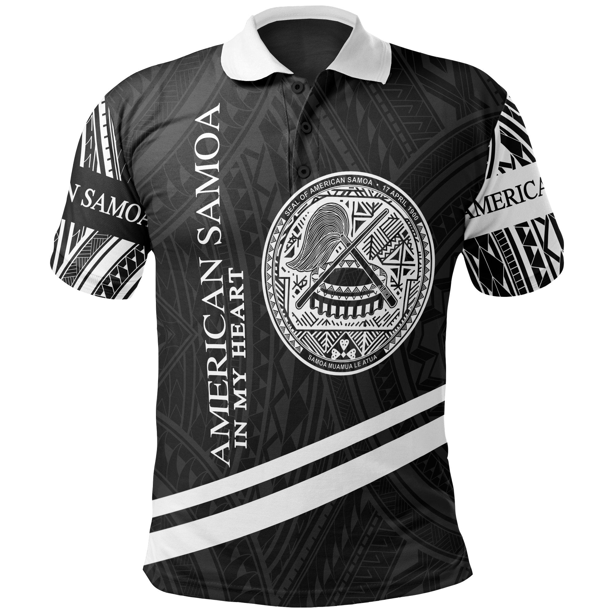 American Samoa Polo Shirt In My Heart Style Polynesian Patterns Unisex Black - Polynesian Pride