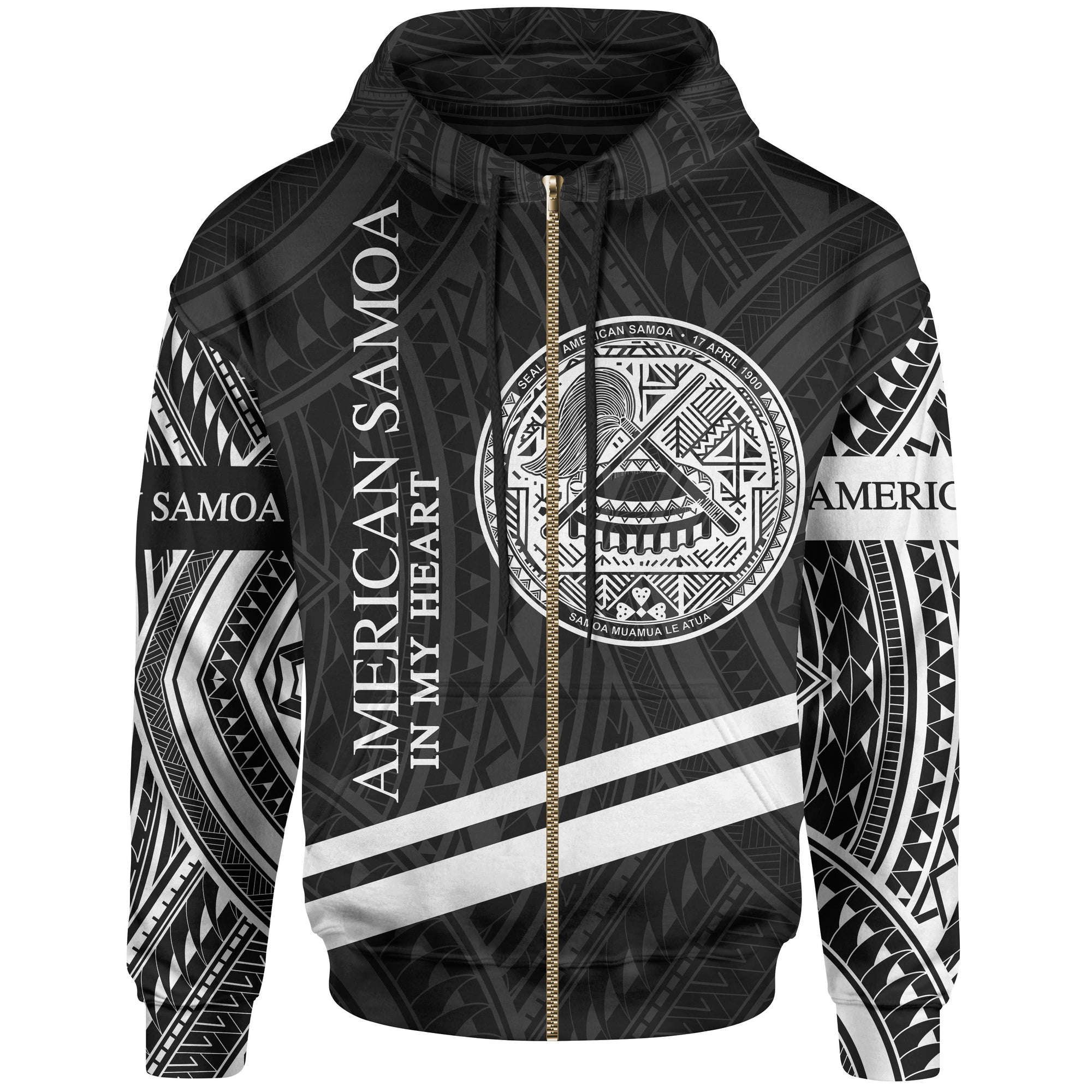 American Samoa Zip Hoodie In My Heart Style Polynesian Patterns Unisex Black - Polynesian Pride