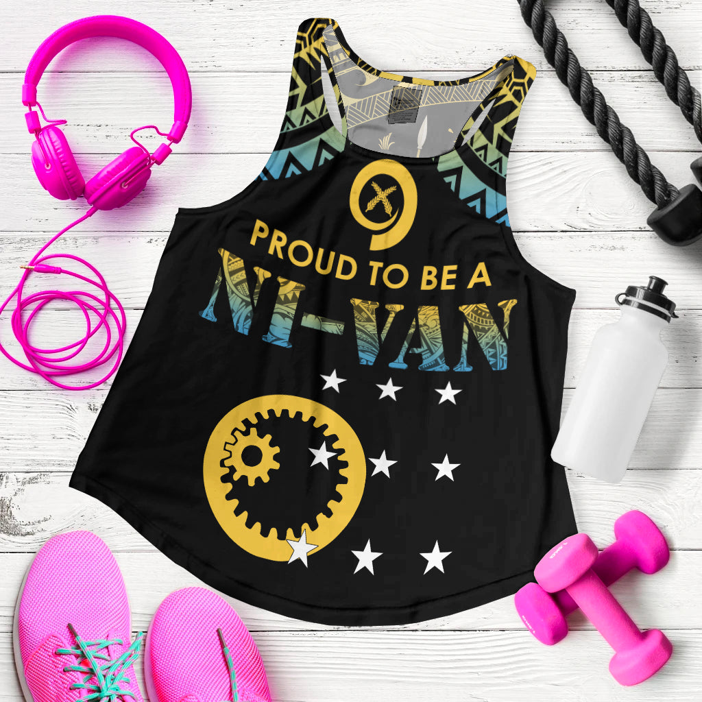 Vanuatu Proud To Be A Ni-Van - Polynesian Pattern Women Racerback Tank - Sanma Province LT7 Black - Polynesian Pride