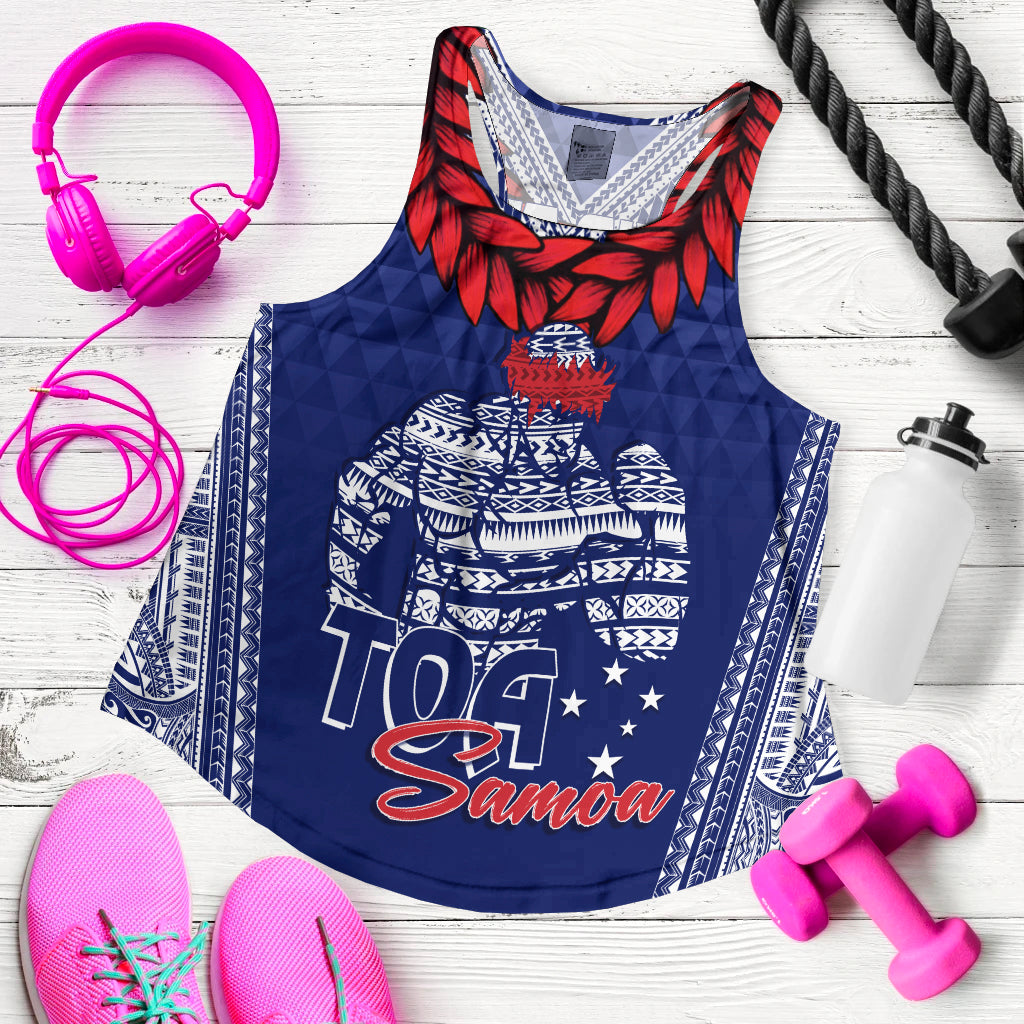 Personalised Toa Samoa Women Racerback Tank Ulafala Style Samoa Warriors LT7 Blue - Polynesian Pride