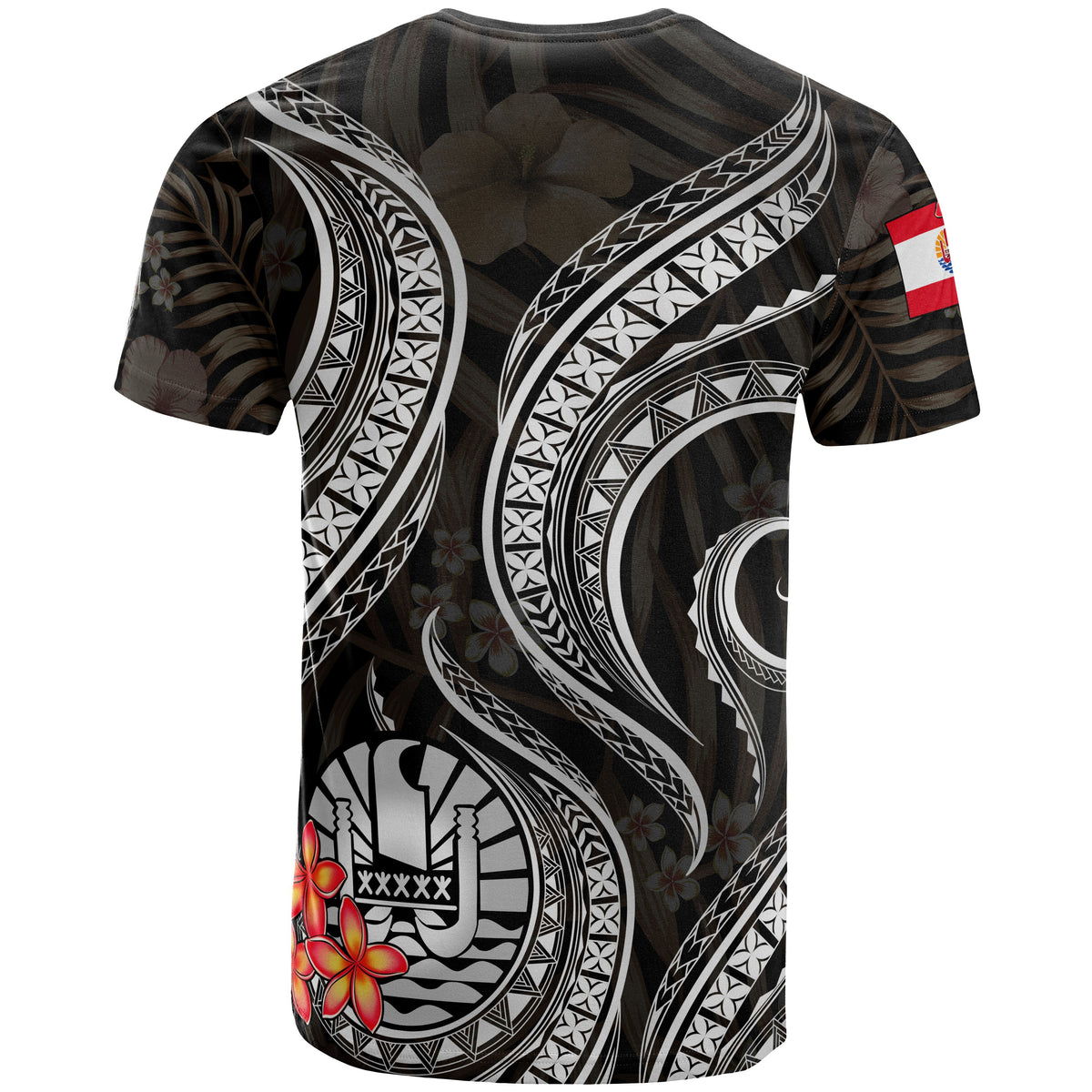 Tahiti Polynesian T Shirt Black Plumeria - Polynesian Pride
