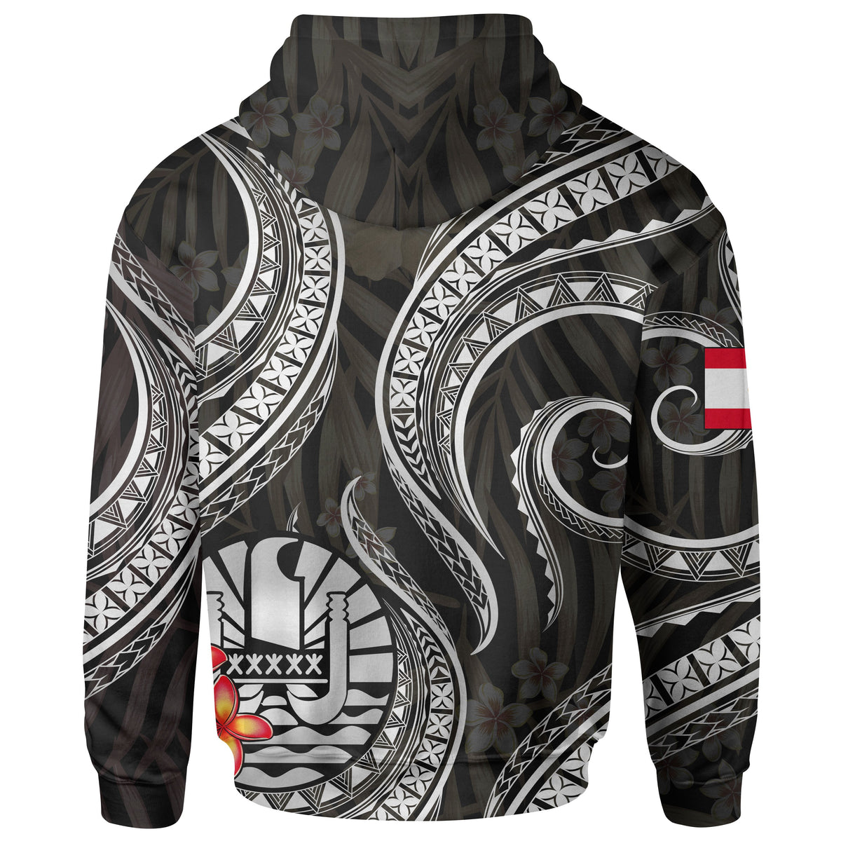 Tahiti Polynesian Hoodie Black Plumeria - Polynesian Pride
