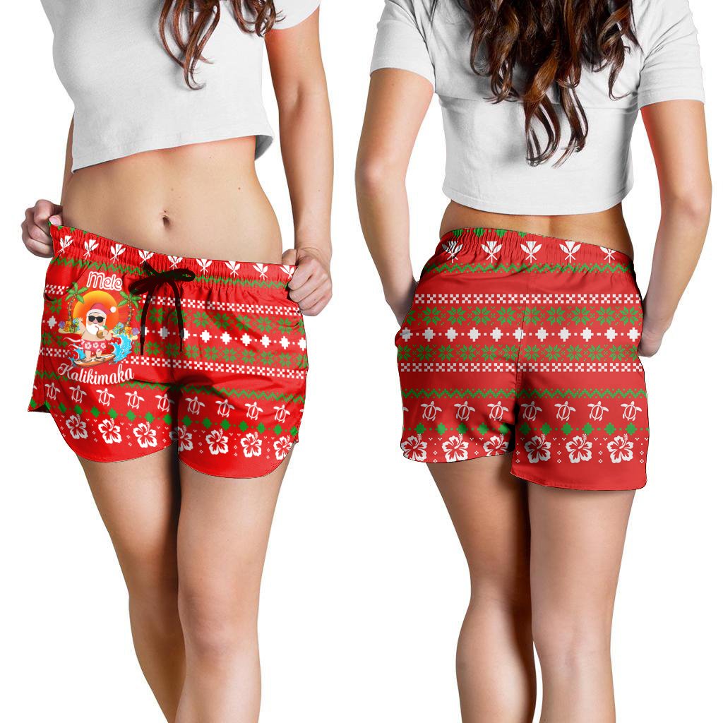 Hawaiian Santa Claus Mele Kalikimaka Women's Shorts - Aviv Style - Red - AH - Polynesian Pride