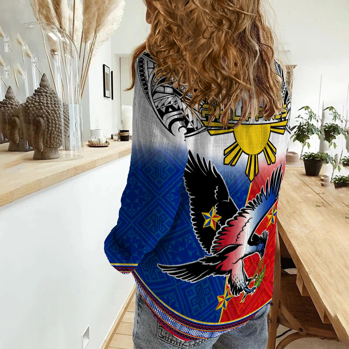 Philippines Women Casual Shirt Polynesian Filipino Pattern With Eagle LT14 - Polynesian Pride