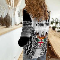 (Custom Personalised) Fiji University Women Casual Shirt National Fijian Tapa Pattern White LT14 - Polynesian Pride