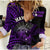 Hawaii Women Casual Shirt Kakau Warrior Helmet Gradient Purple Polynesian LT14 Female Purple - Polynesian Pride