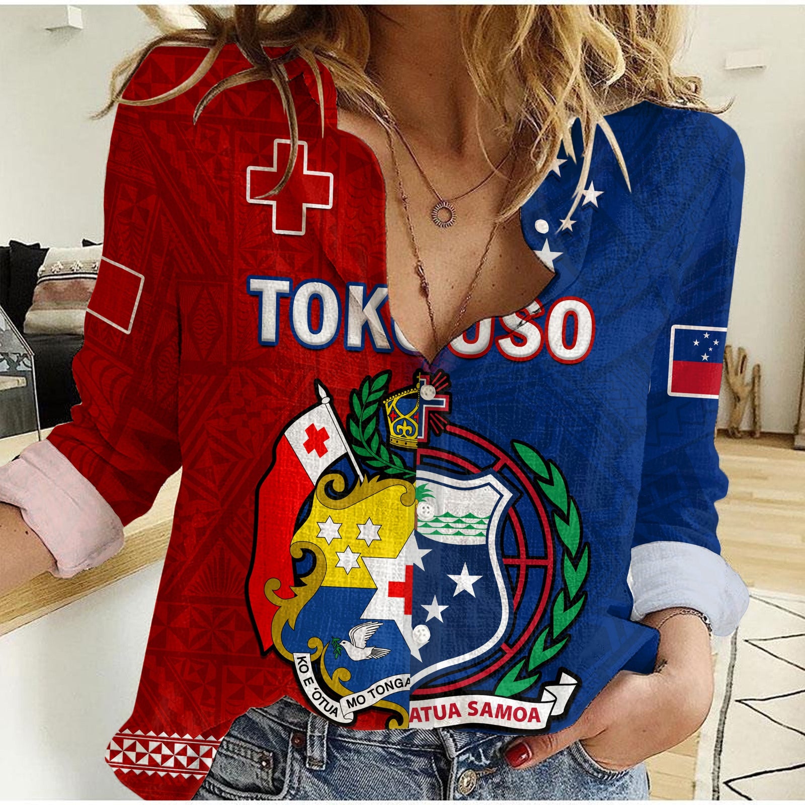 (Custom Personalised) TokoUso Women Casual Shirt Tonga and Samoa United We Stand Divided We Fall LT14 Female Blue - Polynesian Pride
