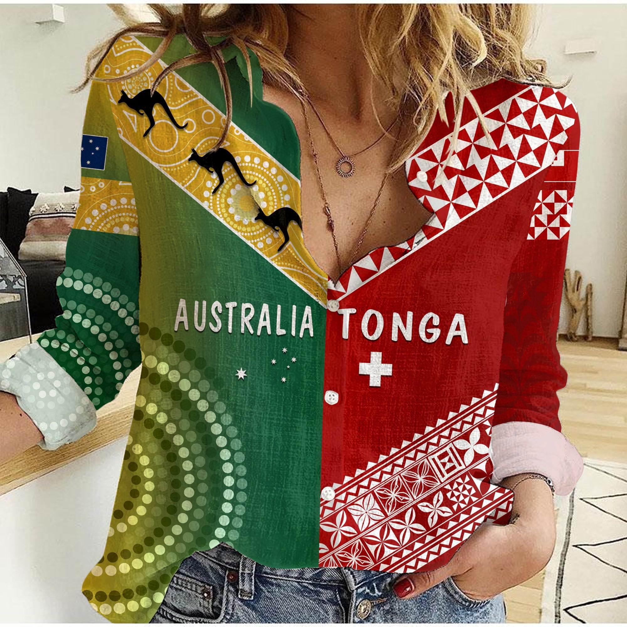 (Custom Personalised) Australia and Tonga Women Casual Shirt Version Special LT13 Female Art - Polynesian Pride