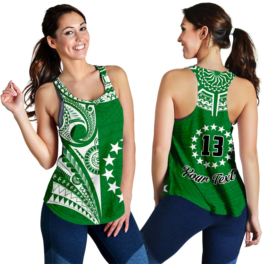 (Custom Text and Number) Cook Islands Tatau Women Racerback Tank Symbolize Passion Stars Version Green LT13 Green - Polynesian Pride