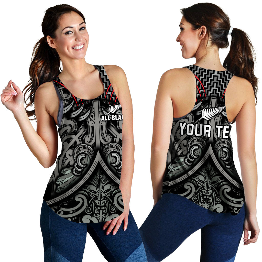 (Custom Personalised) New Zealand Silver Fern Rugby Women Racerback Tank All Black NZ Maori Pattern LT13 - Polynesian Pride