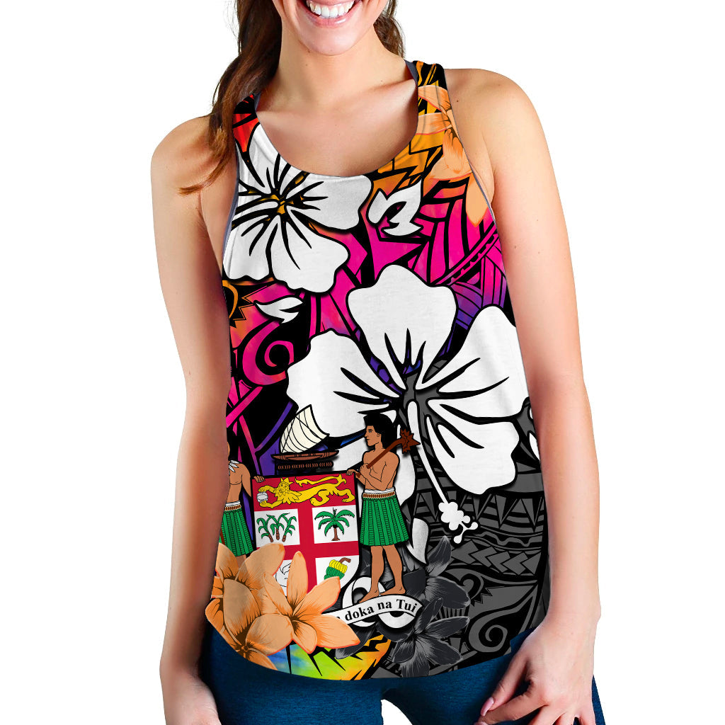 Fiji Tie Dye Women Racerback Tank Polynesian Tribal Creative Tropical Flowers LT13 Red - Polynesian Pride