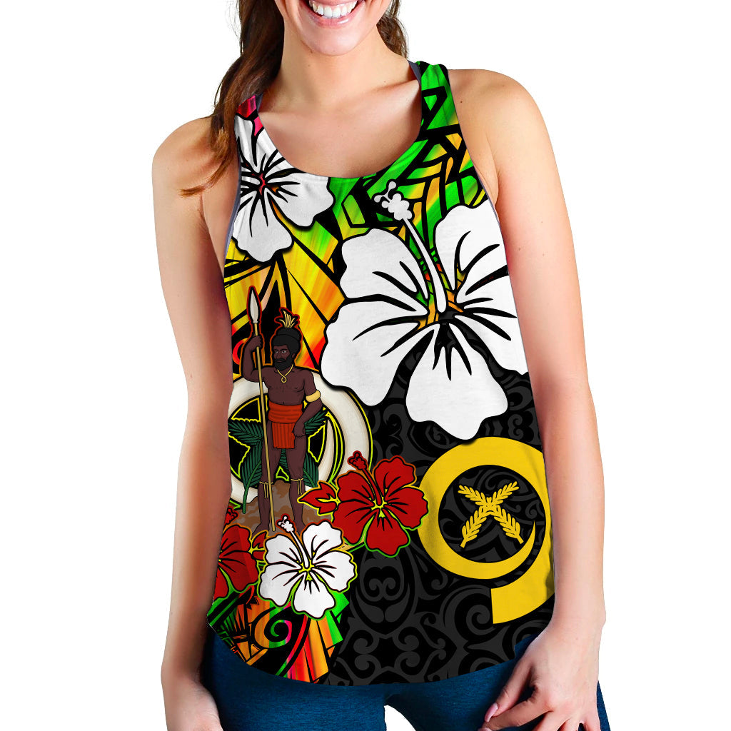 Vanuatu Women Racerback Tank Polynesia Tie Dye Hibiscus Flowers LT13 Art - Polynesian Pride