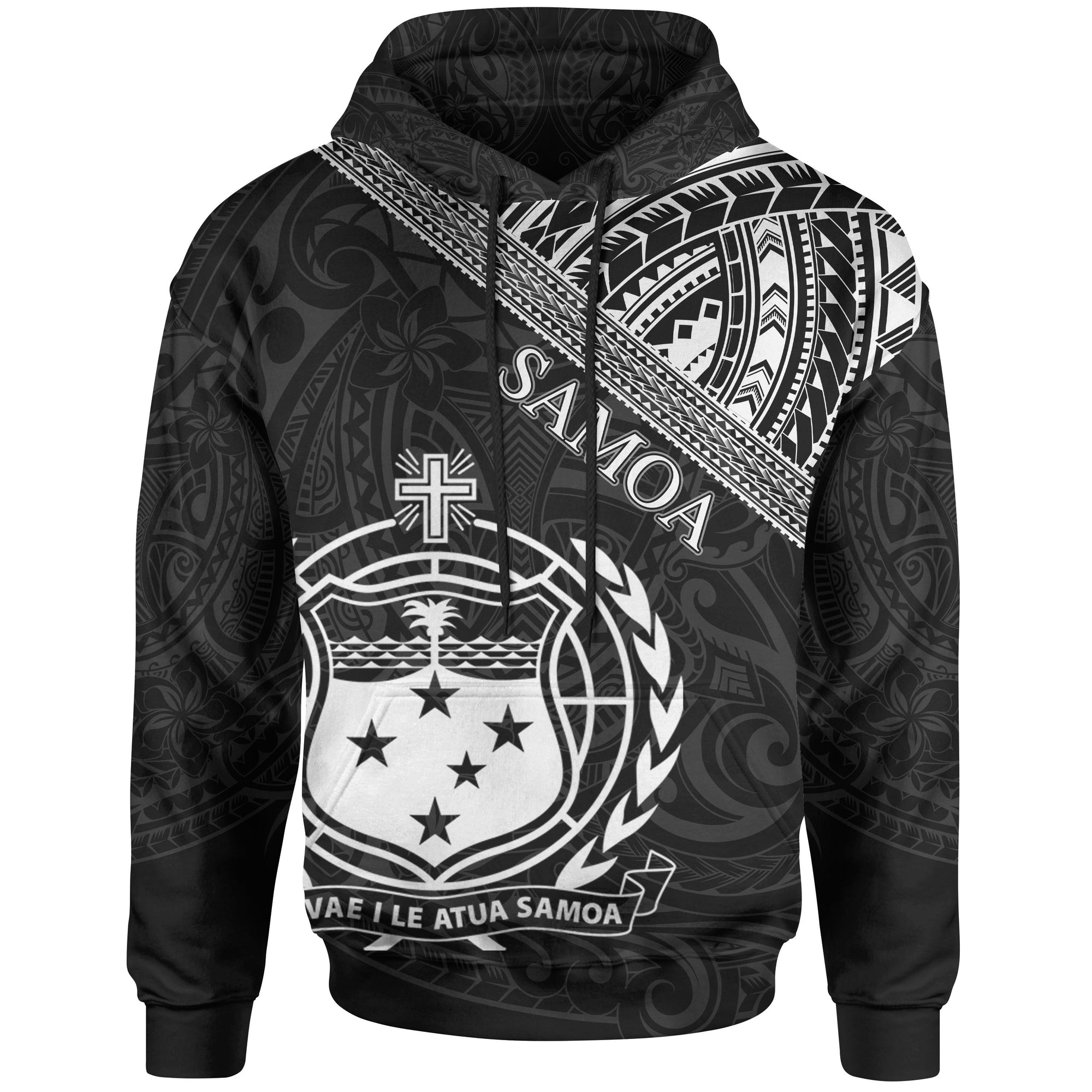 Samoa Hoodie Polynesian Patterns With Coat of rms Unisex Black - Polynesian Pride