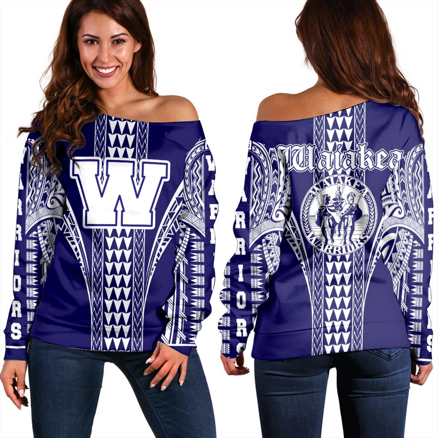 Hawaii - Waiakea High Women's Off Shoulder Sweatshirt AH Blue - Polynesian Pride